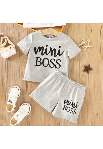 2-piece Toddler Boy Letter Print Solid Color Tee and Elasticized Shorts Set