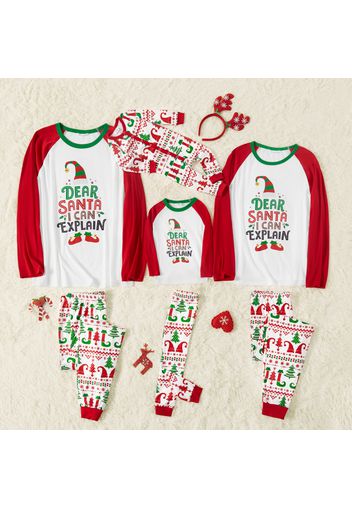 Christmas Elf and Letter Print Red Family Matching Long-sleeve Pajamas Sets