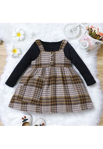 Toddler Girl Faux-two Button Design Plaid Tweed Dress