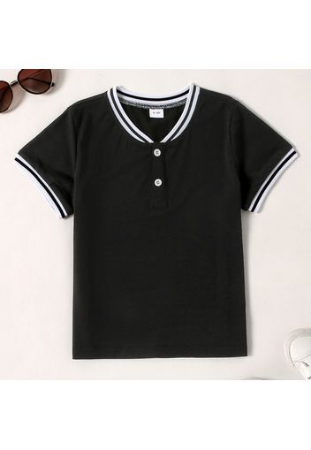 Kid Boy Casual Striped Button Design Short-sleeve Tee