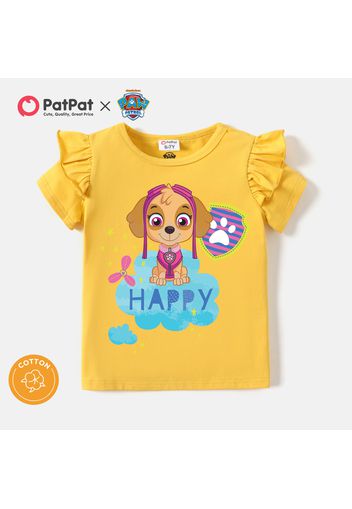 PAW Patrol Toddler Girl Cotton Letter Print Ruffled Short-sleeve Tee