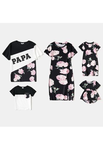 Allover Plant Print and Splice Short-sleeve Family Matching Sets