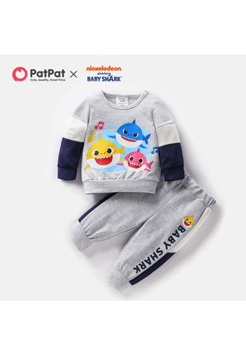 Baby Shark 2-piece Baby Boy Color Block Long-sleeve Sweatshirt with Trousers Set