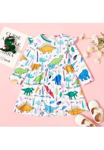 Toddler Girl Dinosaur Plant Print Long-sleeve Dress