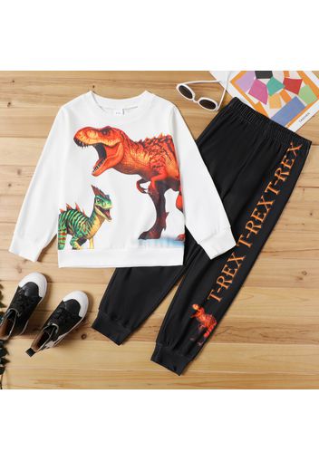 2-piece Kid Boy Animal Dinosaur Print Pullover Sweatshirt and Letter Print Pants Set