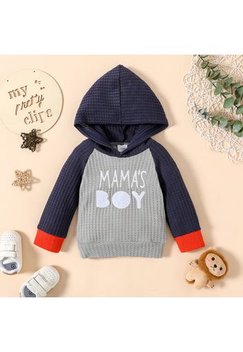 Baby Boy Letter Embroidered Waffle Raglan Long-sleeve Hoodie