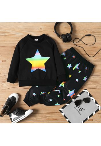 2-piece Toddler Boy Stars Print Raglan Sleeve Black Sweatshirt and Elasticized Pants Set