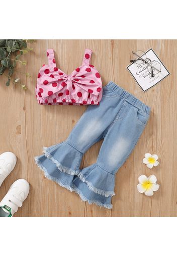 Denim 2pcs Plaid Print Sleeveless Baby Set