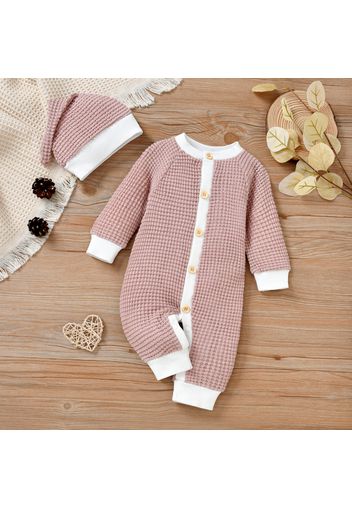 2pcs Baby Boy/Girl Solid Knitted Button Down Long-sleeve Jumpsuit Set