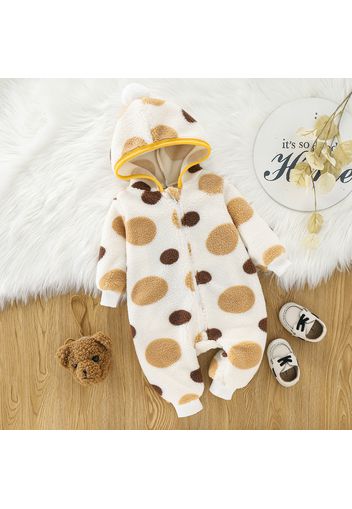 Baby Boy/Girl Dots Polar Fleece Long-sleeve Hooded Zip Jumpsuit