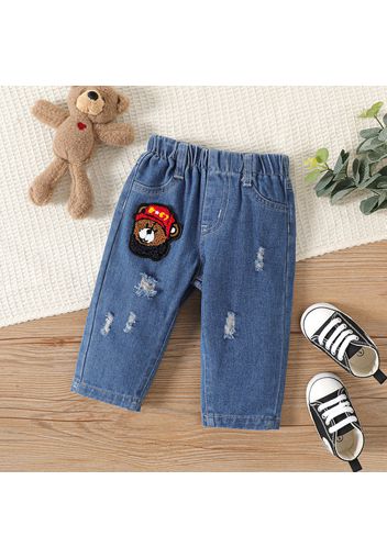 Baby Boy/Girl Bear Decor Blue Ripped Jeans