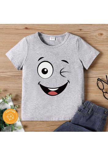 Kid Boy Face Emoji Print Casual Short-sleeve Cotton Tee