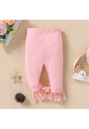 Baby Girl 95% Cotton Lace Bottom Solid Pants Leggings