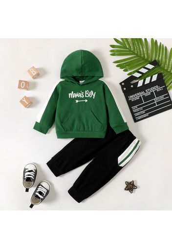 2pcs Baby Boy Letter Print Colorblock Long-sleeve Hoodie and Pants Set