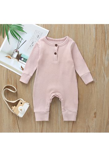 Ribbed Solid Long-sleeve Baby Jumpsuit