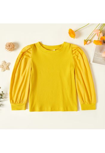 Toddler Girl Puff-sleeve Solid Ribbed Top