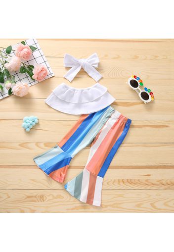 3pcs Solid and Stripe Off Shoulder Baby Set