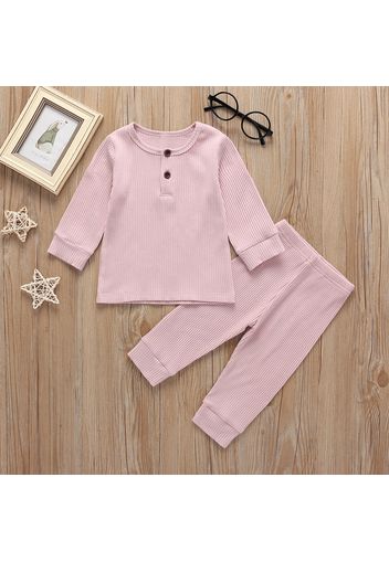 Ribbed 2pcs Solid Long-sleeve Baby Set