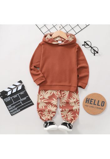 2-piece Toddler Boy/Girl Leaf Print Hoodie Sweatshirt and Pants Set