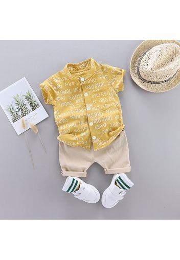 2pcs Toddler Boy Playful Letter Print Shirt and Shorts Set