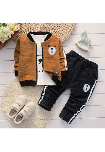 3-piece Toddler Boy Letter Bear Print White Long-sleeve T-shirt, Bomber Jacket and Elasticized Pants Set