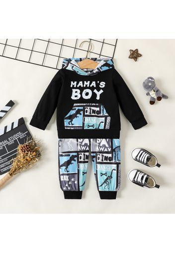 2pcs Baby Boy 95% Cotton Long-sleeve Dinosaur & Letter Print Hoodie and Pants Set