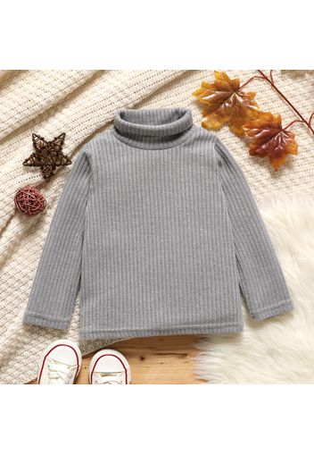 Toddler Girl Turtleneck Ribbed Solid Color Long-sleeve Tee