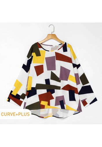 Women Plus Size Elegant Geo Pattern Long-sleeve Tee