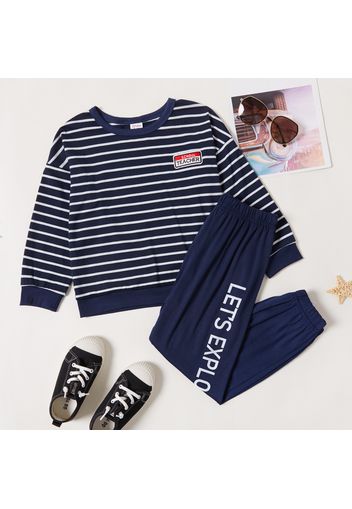 2-piece Kid Boy Stripe Letter Print Pullover and Elasticized Pants Set