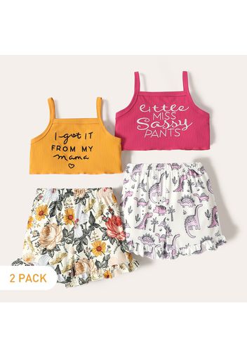 2-Pack Toddler Girl Letter Print Camisole and Floral Print Shorts Set