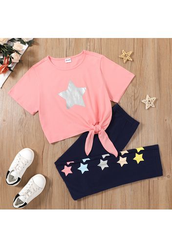 Beautiful Kid Girl Star & Bowknot Decor Casual Set