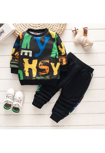 2-piece Toddler Boy Letter Print Casual Pullover Sweatshirt and Pants Set