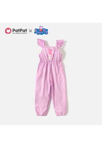 Peppa Pig Toddler Girl Polka dots Button Design Ruffled Sleeveless Jumpsuit