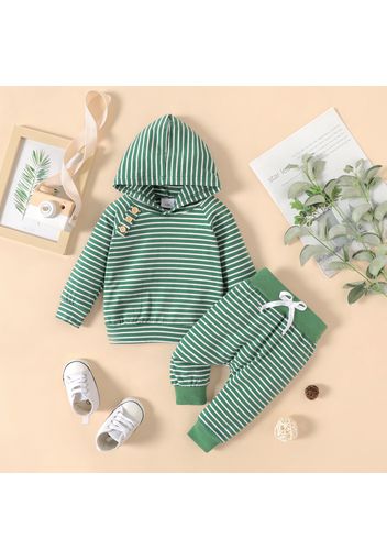 2pcs Baby Boy/Girl 95% Cotton Long-sleeve Striped Hoodie and Pants Set