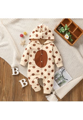 Baby Boy All Over Polka Dots 3D Ears Hooded Long-sleeve Snap-up Jumpsuit