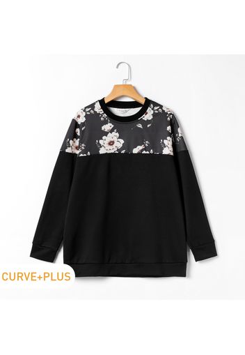 Women Plus Size Casual Floral Print Pullover Sweatshirt