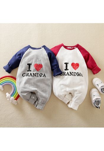 100% Cotton Letter and Heart Print Long-sleeve Baby Jumpsuit