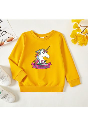 Toddler Girl Graphic Unicorn and Letter Print Long-sleeve Pullover