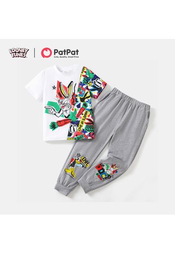 Looney Tunes 2pcs Kid Boy Colorblock Short-sleeve Tee and Gray Pants Set