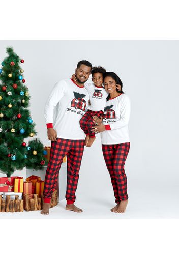 Family Matching Plaid Car Carry Christmas Tree Pajamas Sets (Flame Resistant)