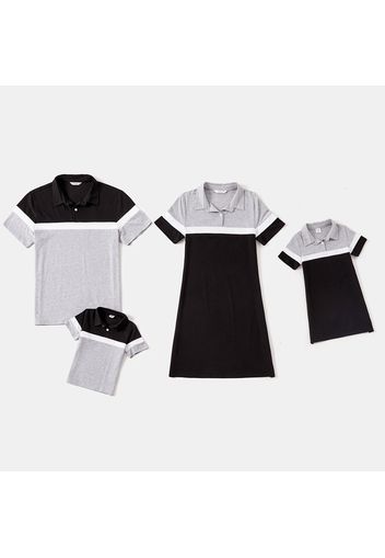 Colorblock Splice Stripe Shirt-style Short-sleeve Matching Family Sets