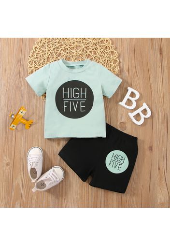 2pcs Baby Girl Letter Print Short-sleeve T-shirt and Shorts Set