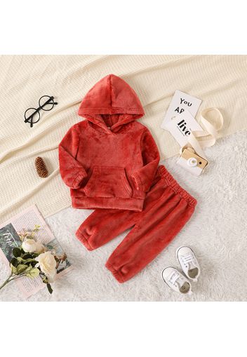 2pcs Baby Girl Long-sleeve Solid Fuzzy Hoodie and Sweatpants Set