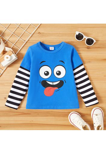 Toddler Boy Striped Face Emojis Print Long-sleeve T-shirt