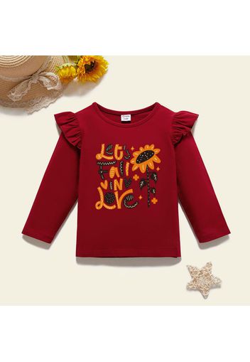 Toddler Girl Graphic Sunflower Print Ruffled Long-sleeve Tee