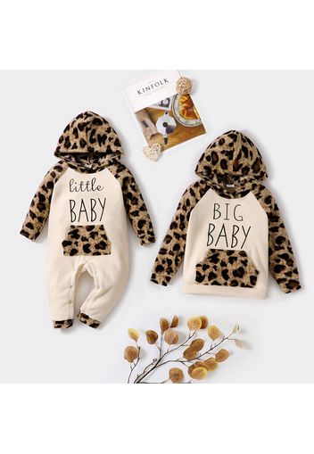 Letter Embroidered Apricot Splicing Leopard Fuzzy Fleece Long-sleeve Sibling Matching Sets