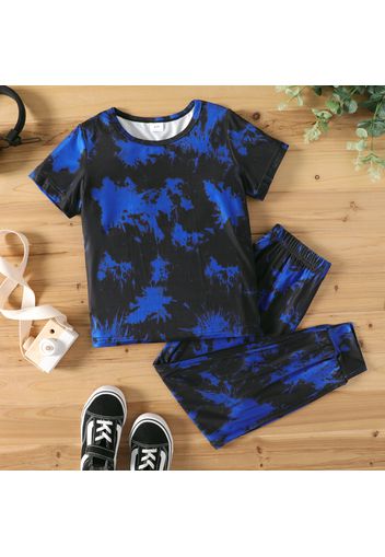 2pcs Kid Boy Tie Dyed Short-sleeve Tee and Elasticized Pants Set