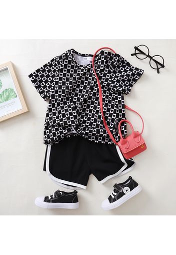 2pcs Toddler Girl Heart Print Twist Knot Short-sleeve Tee and Dolphin Shorts Set