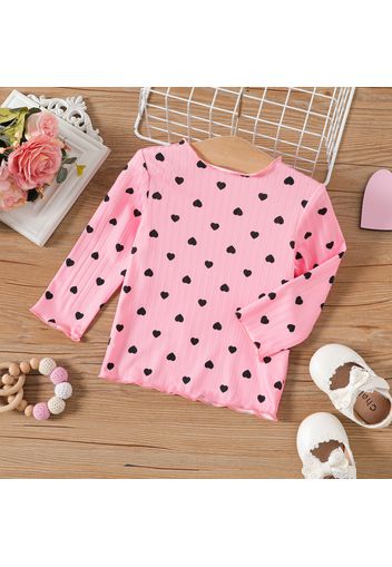 Baby Girl Allover Love Heart Print Rib Knit Long-sleeve Top