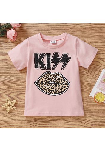 Toddler Girl Letter Leopard Print Short-sleeve Tee